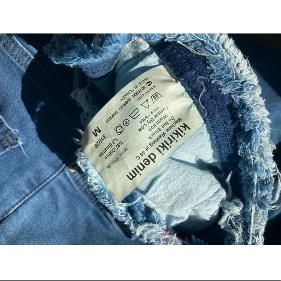 Kikiriki Fit & Flare Blue Boho Raw Hem Ruffle Denim Jeans size Medium - Picture 9 of 11